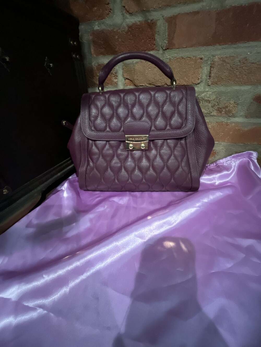 Vera Bradley Stella Quilted Leather Satchel in Aubergine